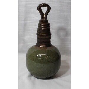 Vintage Studio Art Pottery Green Crackle Glaze Sculptural Decor MCM